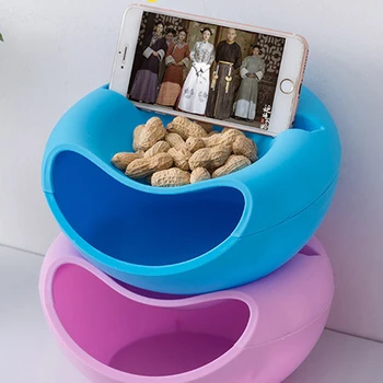 

Creative Bowl Double Layer Dry Fruit Containers Lazy Snacks Seeds Storage Box Garbage Phone Holder Bracket Plate Dish Organizer