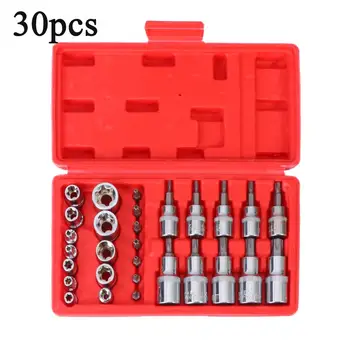 

30pcs Torx Socket Set Chrome Vanadium Steel Mirror Pressure Batch Sleeve Bushing Machine Repair Tool Set Sleeve Head Machine Box