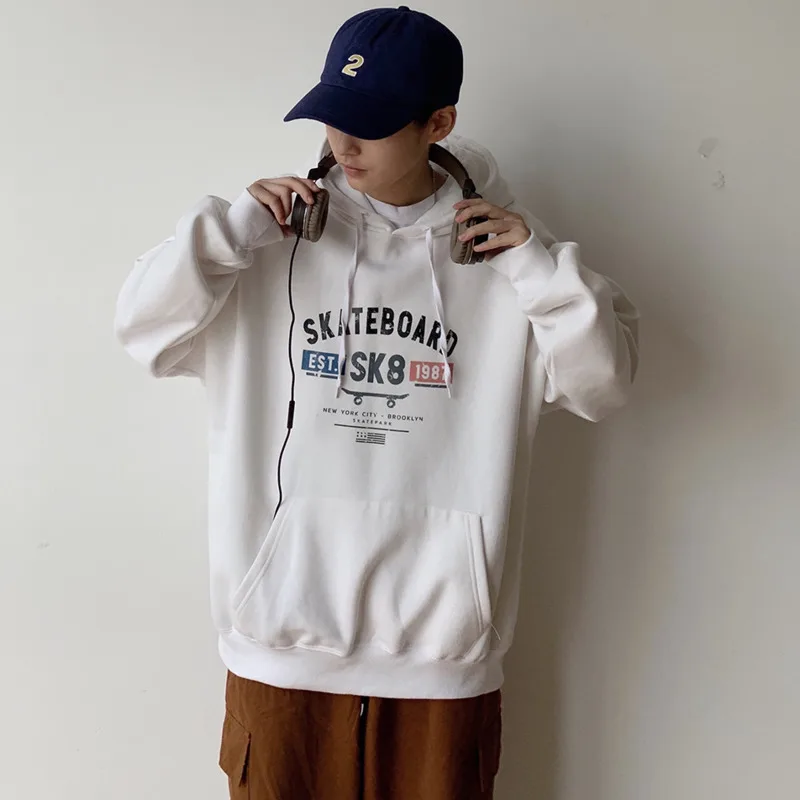2019 Spring And Autumn Men's New Casual Pattern Printing Long-sleeved Hooded Hoodies Loose Temperament Trend Cotton