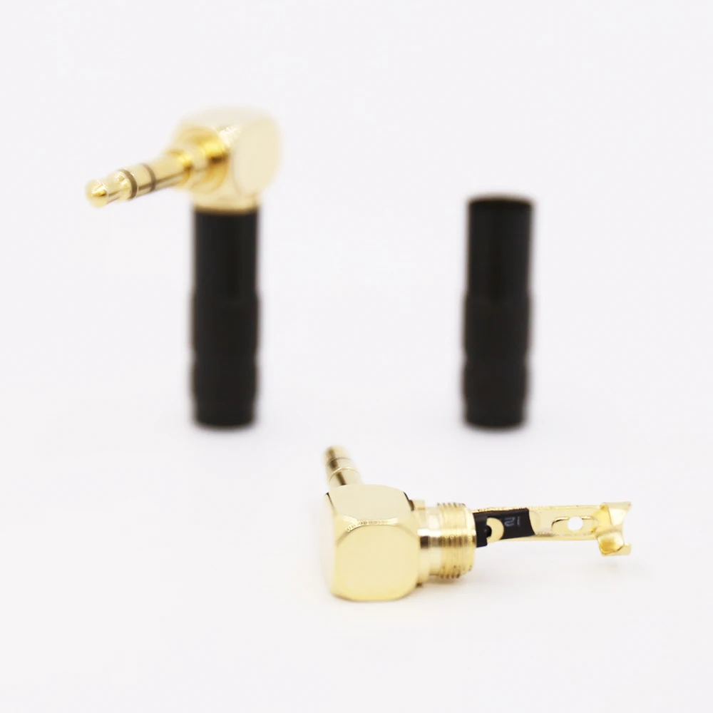 2PCS 3.5mm Plug Audio Jack 3 Pole Earphone Splice Adapter DIY HiFi Stereo Headphone Solder Wire Connector 90 Degree Bend Plug