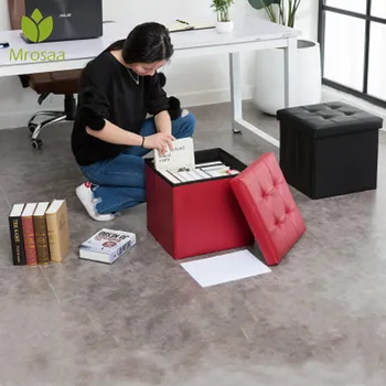 

Mrosaa Multifunctional Foldable PU Storage Stool Sundries Bench Box with cover Small Sofa Kid Chair Foot Stool 38*38*38CM