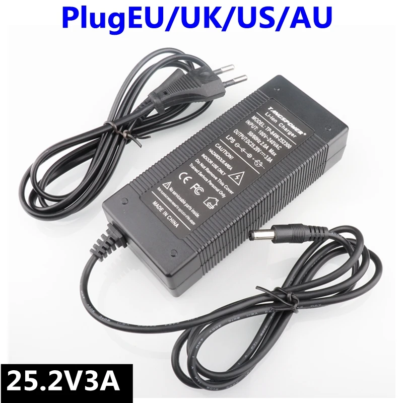 

1pc best price 25.2V 3A Li-Ion battery charger for 6 series 21.6V 22.2V 14500, 14650, 17490, 18500, 18650, 26500 polymer lighted