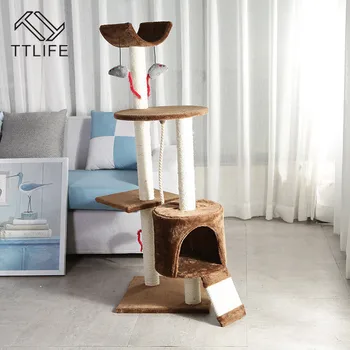 

TTLIFE Cat Climbing Stand With Vocal Mouse Sisal Scratchboard Pet Jumping Toy Cat Climbing Frame Scratcher Pole House Furniture
