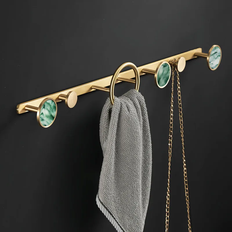 Brushed Gold Brass Bathroom Towel Hook Wall Mount Robe Hooks Row Door Key Bag Hanger Rack Accessories | Обустройство дома