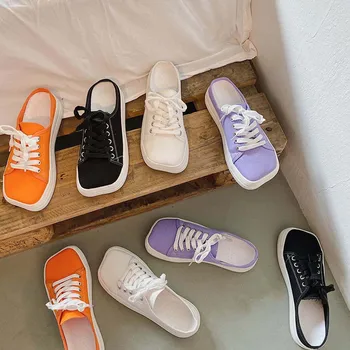 

Korean style summer square head lace-up thick bottom muffin lace-up bag head lazy slip-on casual Internet celebrity slippers