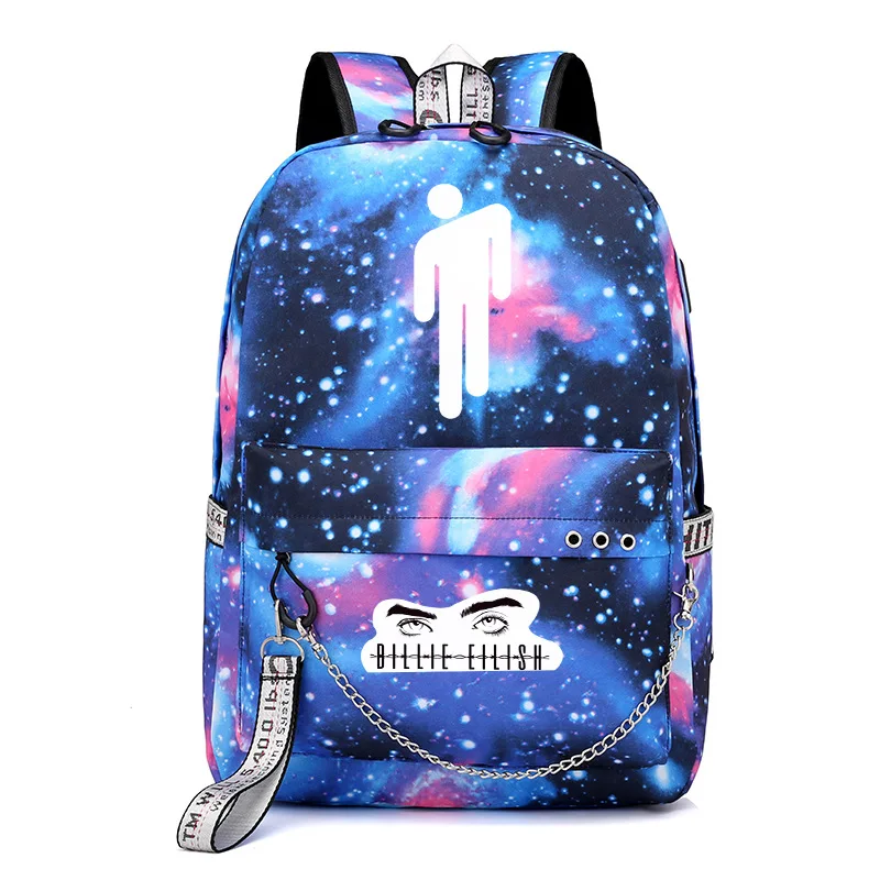 

Billie Avery What Billie eilish Pattern USB Charging Backpack Schoolbag Outdoor Shoulder School Bag
