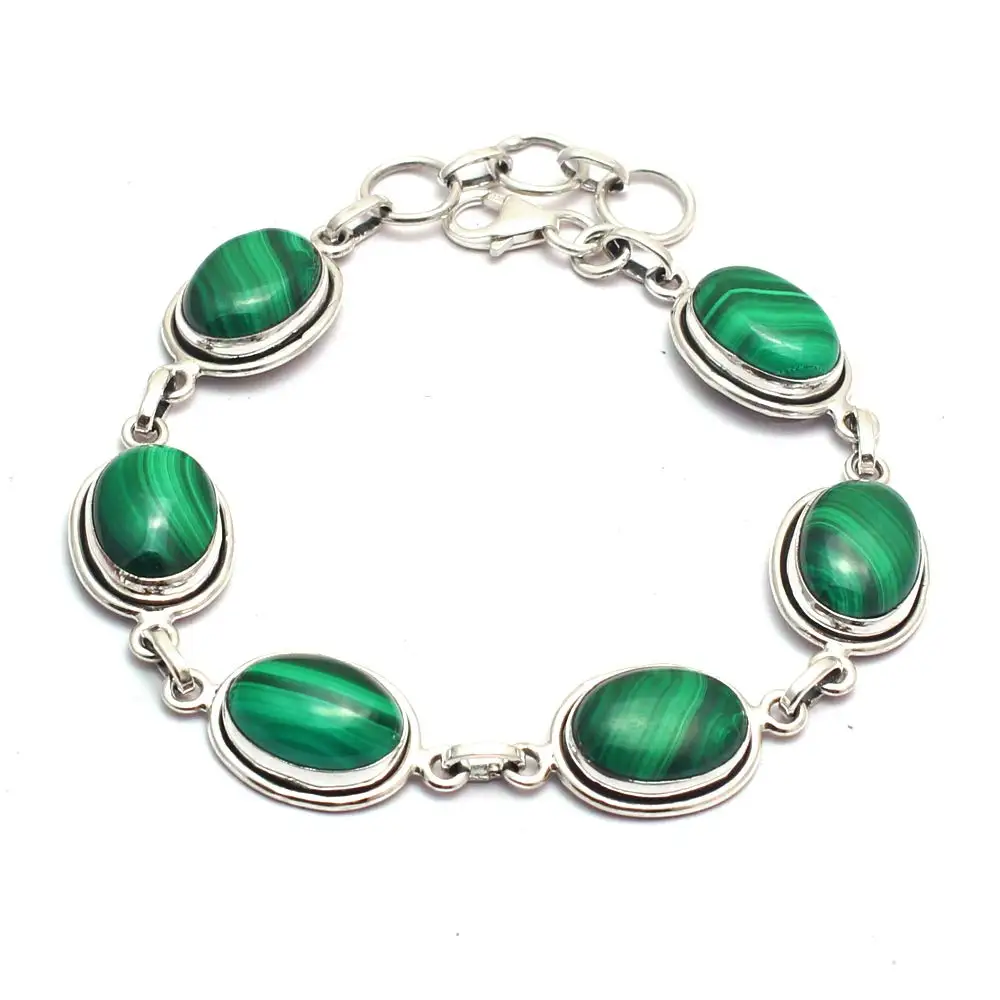 

Genuine Malachite Bracelet 925 Sterling Silver, 21.5 cm, 2SBR0105