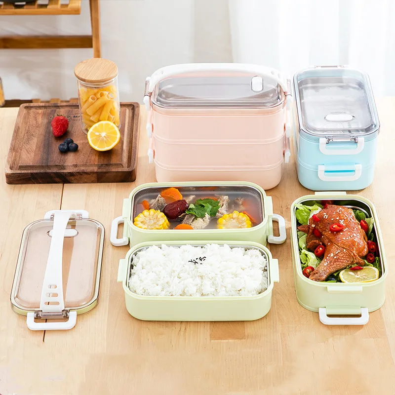3 слоя Нержавеющая сталь Коробки для обедов с веревкой герметичность Bento Коробки микроволновая печь столовая посуда набор Термальность Коробки для обедов металлическим боксом багажником для еды