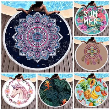 

Unicorn Boho Beach Towels Printed Tropical Jungle Beach Towel Microfiber Map Fruit Round Fabric Bath Towels for Living Room Home
