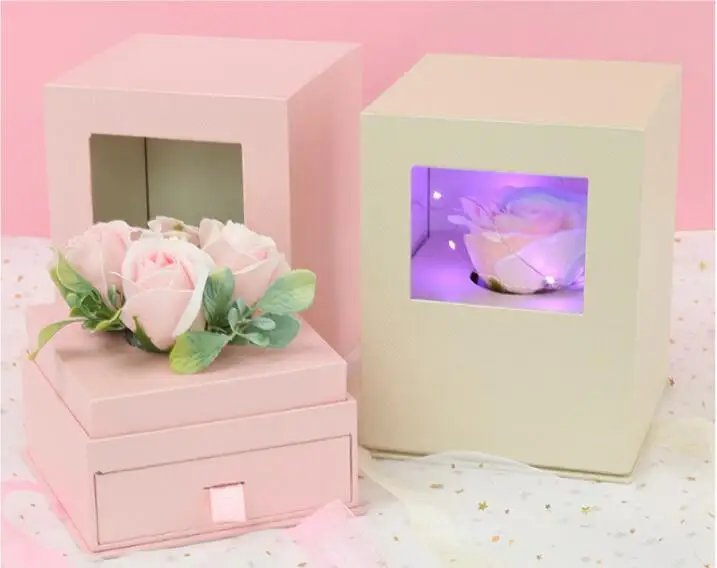 Высококачественная двойная дверь Роза мыло цветок коробка на заказ День Святого Валентина Рождество Подарочная коробка Упаковка вечерние сувениры - Цвет: Pink Open window