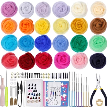 

LMDZ Needle Felting Kits with 24 Colors Wool Roving Yarn Felting Fabric Materials Spinning Needlework Handcraft Accessories