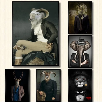 

Nordic Animals Vintage Big Canvas Painting Art Goat Elk Lion Elephant Posters And Prints Wall Canvas Picture For Living Room
