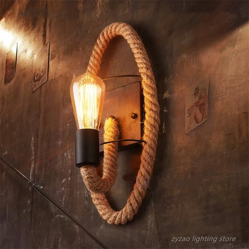 

Loft Retro Style Hemp Rope Wall Lamp Industrial Vintage Restaurant Light Fixtures Home Decor Bar Cafe Dining Room Wall Light E27