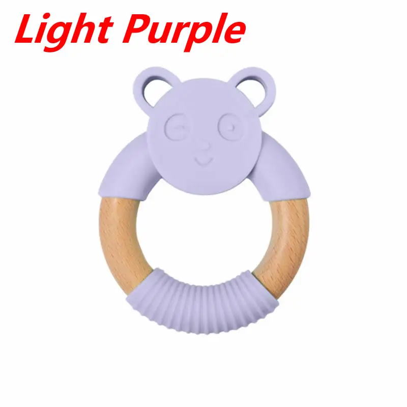 Light Purple Пищевой детский Силиконовый грызунок, комфортный прорезыватель, соска, дерево, кольцо, мультфильм, панда, форма, игрушки для кусания и жевания - Цвет: Light Purple