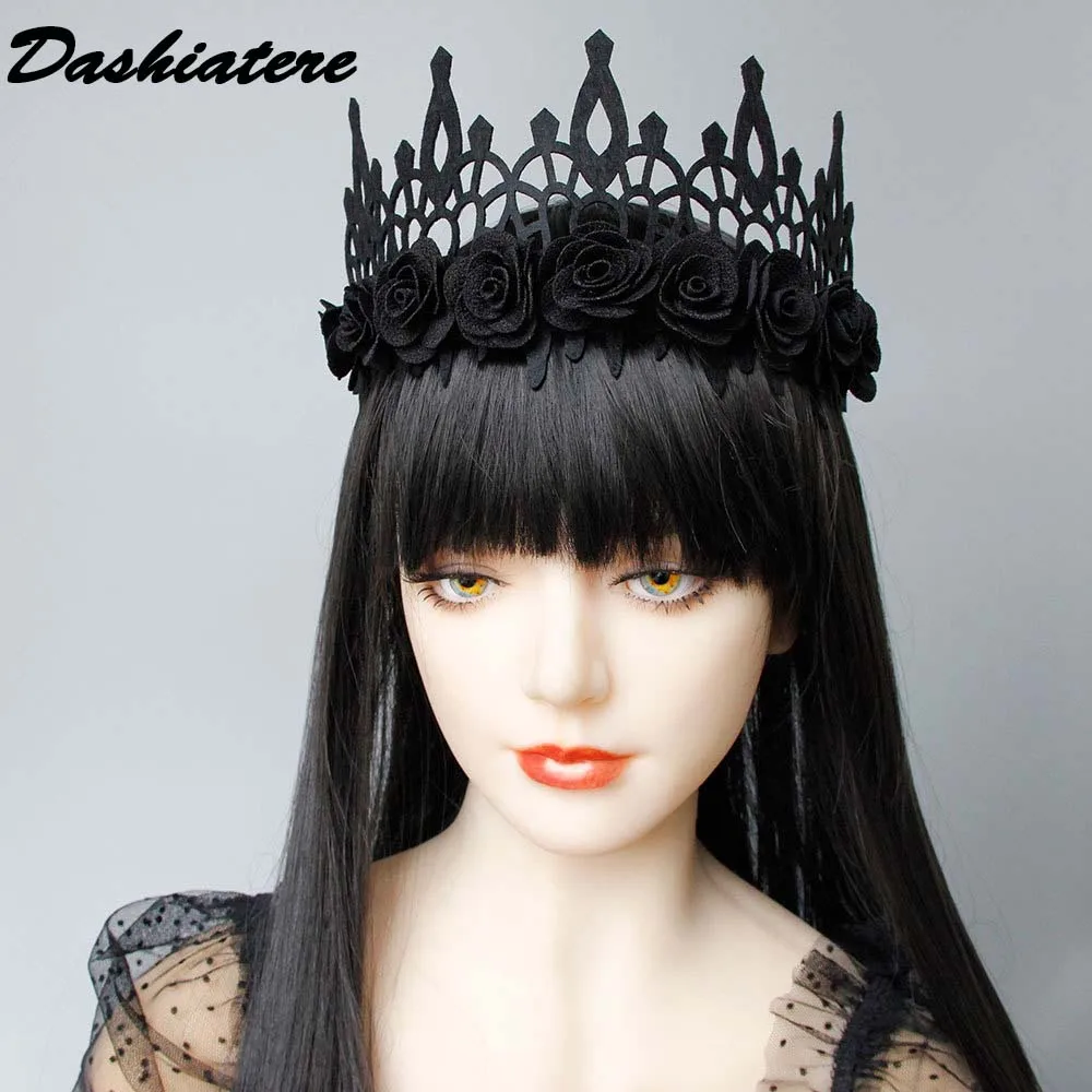 

Dashiatere Halloween Black Tiara Headband Death God Flowers Crown Witch Devil Party Evening Ball Headdress Queen Headband