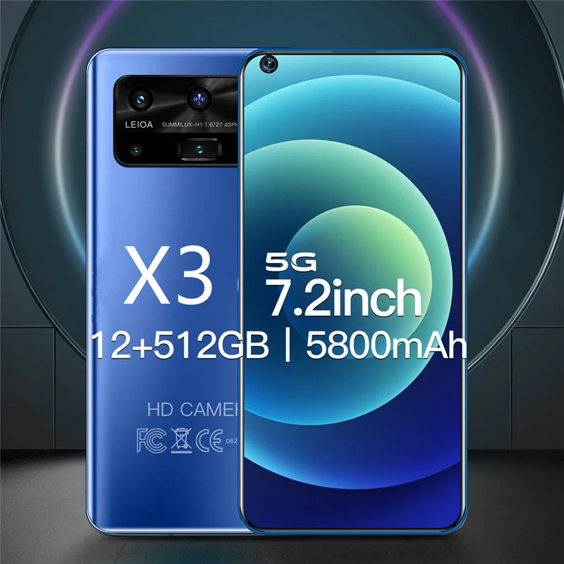 Teléfono Inteligente Android X3, móvil de 12GB y 512GB, ocho núcleos, cámara HD, 7,2 , 5800mAh, versión Global, 4G, 5G