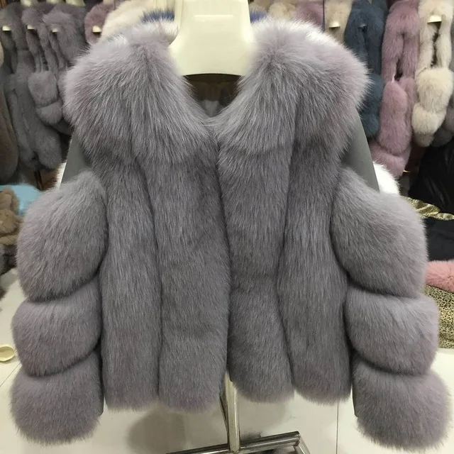 Light Grey Новое поступление, женская шуба из натурального Лисьего меха, Зимняя Толстая теплая куртка с натуральным мехом, модная короткая стильная верхняя одежда, S7503 - Цвет: Light Grey