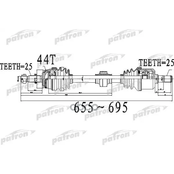 Полуось Передний Мост Слева 25x655x71,8x25 Abs:44t Hyundai Coupe [Cb] 01- Elantra [Ca] 00- PATRON арт. PDS0488