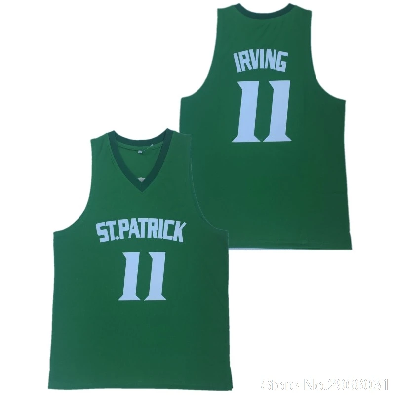 Green ST. Патрик старшеклассник мужской#1 Kyrie Irvingly Throwback Джерси Зеленый сшитый Размер S-XXL - Цвет: Green