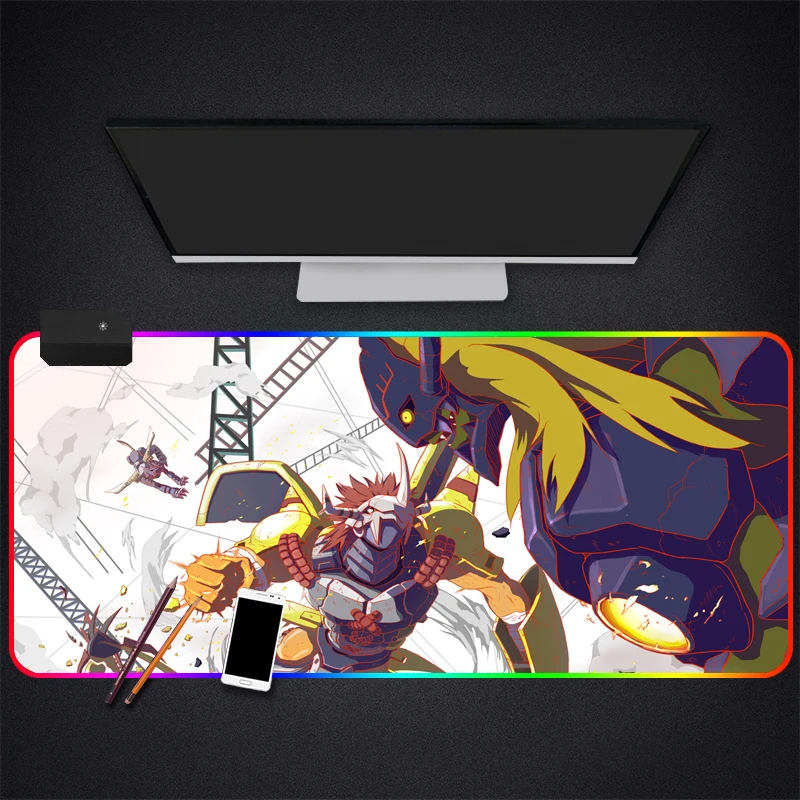 Аниме Digimon RGB игровой коврик для мыши геймер компьютерный с подсветкой Mause большая