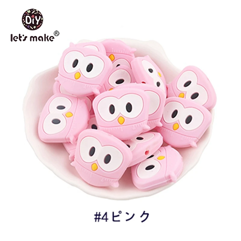 owl pink Let'S Make/1 шт., силиконовый прорезыватель, бусины, Шестигранник, Прорезыватель для зубов, маленькие грызуны, мультфильм, жемчуг, 0-12 месяцев, силиконовая погремушка, детский Прорезыватель - Цвет: owl pink