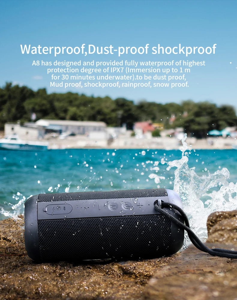 A8 Bluetooth динамик 30 Вт стерео звук с IPX7 водонепроницаемый 12H воспроизведения превосходный звук для кемпинга пляж спорт бассейн Вечерние