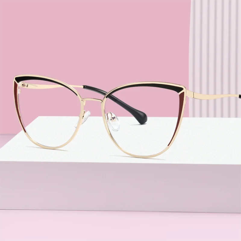Anti-blue Light Cat Eye Prescription Spectacle Women Myopia Lens Photochromic Glasses Diopter 0 -0.5 -0.75 -1.0 -2.0 To -6.0 4