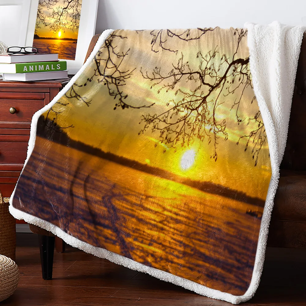 Sea Sun Sunset Branches Trees Blanket Floral Fleece Blanket for Kids Girl Couch Soft Plush Bedspreads Quilt Drop Ship Blankets