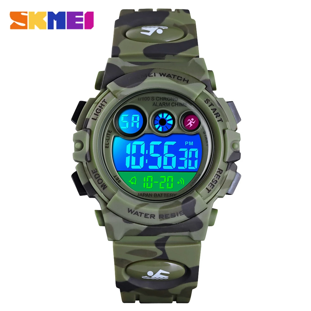 Green SKMEI 1547 детские часы, модные детские спортивные часы, светодиодный цифровой наручные часы для мальчиков, будильник, Детские Водонепроницаемые часы с хронографом - Цвет: Green