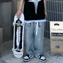 Pantalones vaqueros Retro de calle alta para hombre y mujer, pantalones de skateboard de Hip Hop, pantalones vaqueros holgados de pierna ancha Y2K, 2021
