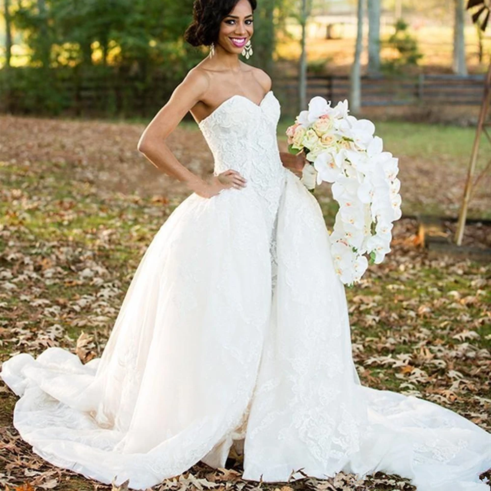 2 PCs Bruidsjurken Afneembare Rok Afneembare Trein Strapless Applicaties Kant Mermaid Jurken voor Bruid 2020 Nieuwe Aanpassen 2 PCs Bruidsjurken Afneembare Rok Afneembare Trein Strapless Applicaties Kant Mermaid Jurken voor Bruid 2020 Nieuwe Aanpassen