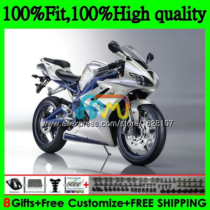OEM литья под давлением для Triumph Daytona 675 09, 10, 11, 12, 82BS. 33 Daytona-675 Daytona675 2009 серебристый синий 2010 2011 2012 Полный обтекатели