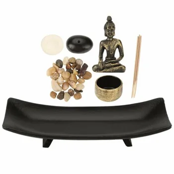 

1set Resin Buddha Figure Joss-stick Candle Holder Stone Sand Set Statues Sculptures incense burner Vintage Aromatic scent