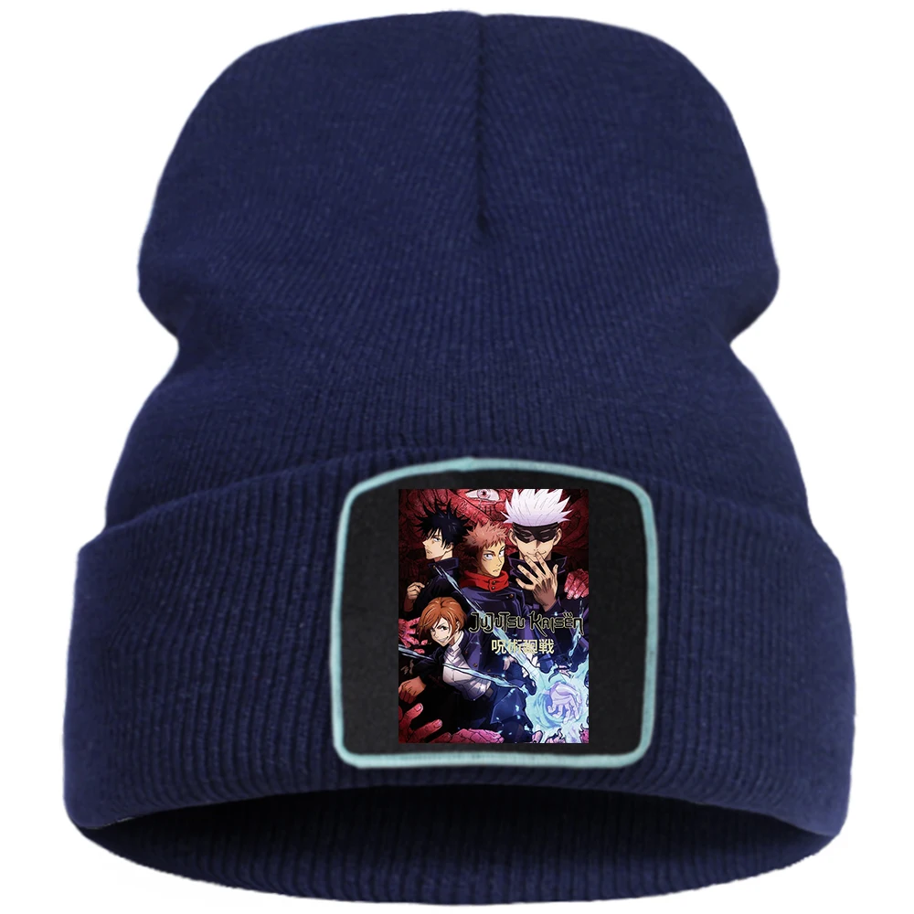 Jujutsu Kaisen Japan Hot Anime Printed Winter Knit Hats Hip Hop Warm Unisex Cotoon Hat Solid Color Harajuku Beanie For Boy