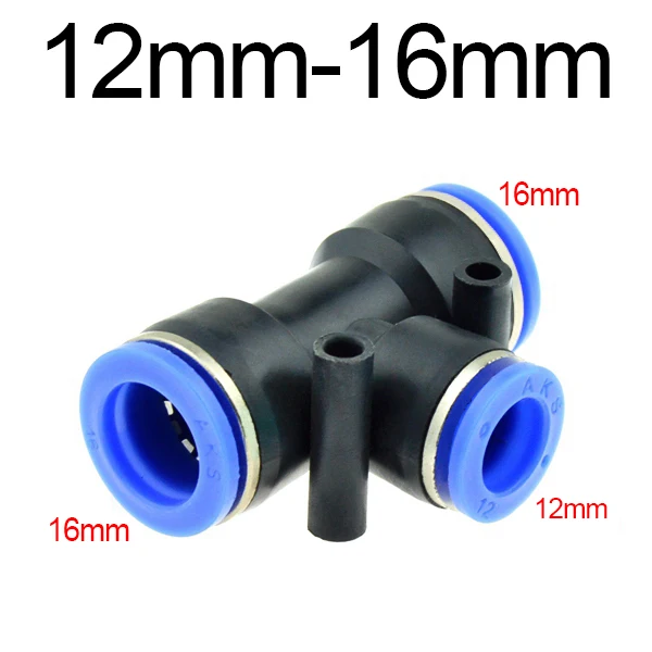 12mm-16mm 3-сторонний выход Т-образный ключ пневматический 10 мм 8 мм 12 мм, 6 мм, 4 мм, 16 мм наружный диаметр шланга пуш-ап-в Штуцер Воздуха быстрый разъем - Цвет: 12mm-16mm