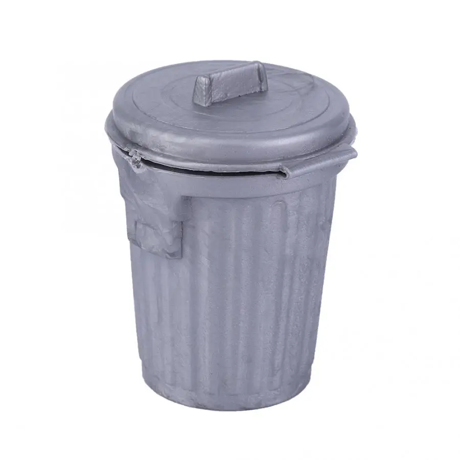 

Garbage Bin Doll furniture 1/12 Doll-House Miniature Garbage Pail Cute Silver Trash Debris Bin Model Toys Wooden