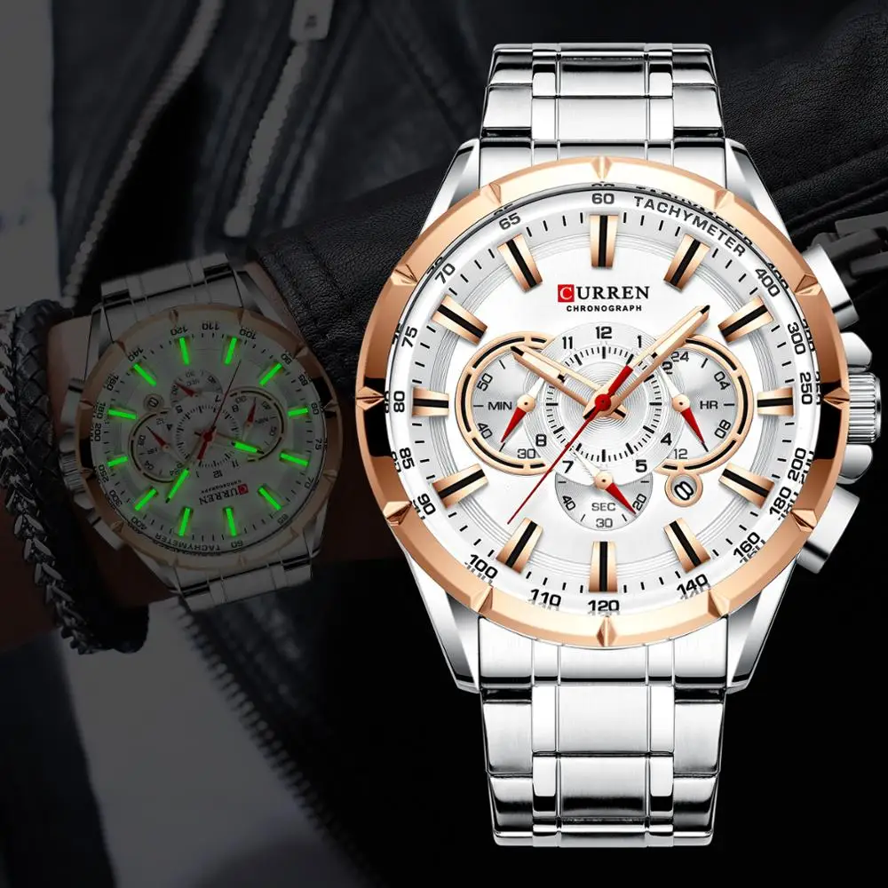 

CURREN Men’s Watches Top Luxury Brand Quartz Wristwatch Stainless Steel Chronograph Big Sport Watch with Date Relogio Masculino