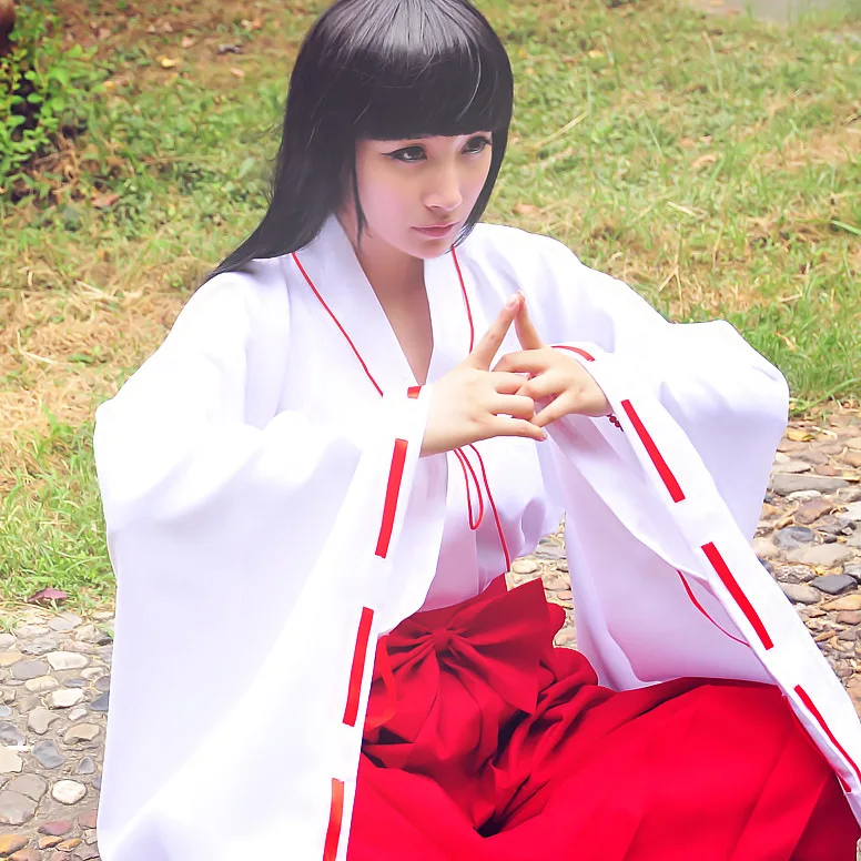 Аниме ТВ Inuyasha kiyo кимоно Косплей Костюм Полный комплект Mikofuku костюм классический японский стиль ведьма Воин одежда костюмы - Цвет: Красный