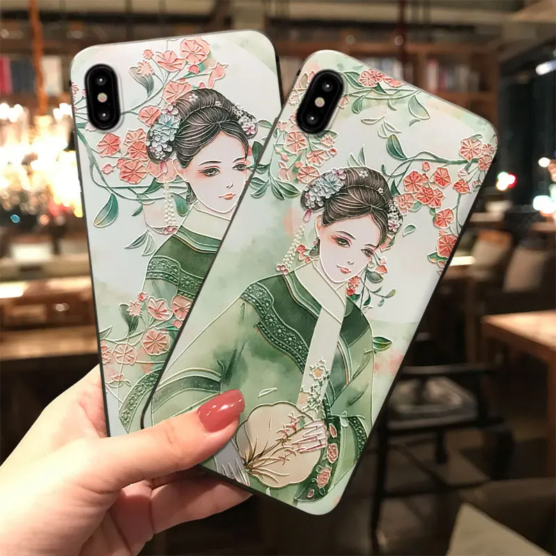 Мультяшный рельефный чехол для телефона с девушкой iPhone 11 12 13 ProMax X XR XS XSMax SE2 мягкая