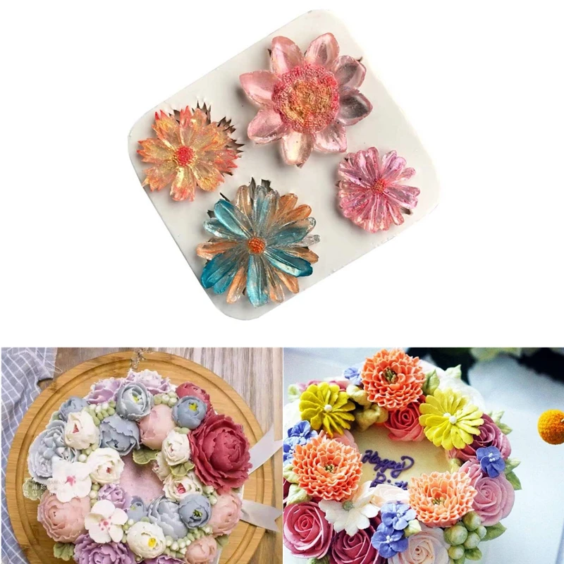 Лотоса Дейзи цветок силиконовые формы Fondant (сахарная) силиконовая форма для