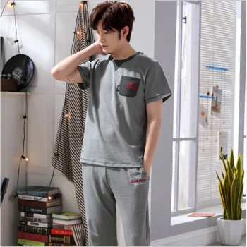 

2020 Spring Summer Pyjamas Men Casual Patchwork Pajama sets Male 100% Cotton Sleepwear suit Men Short sleeve t shirt & Pants