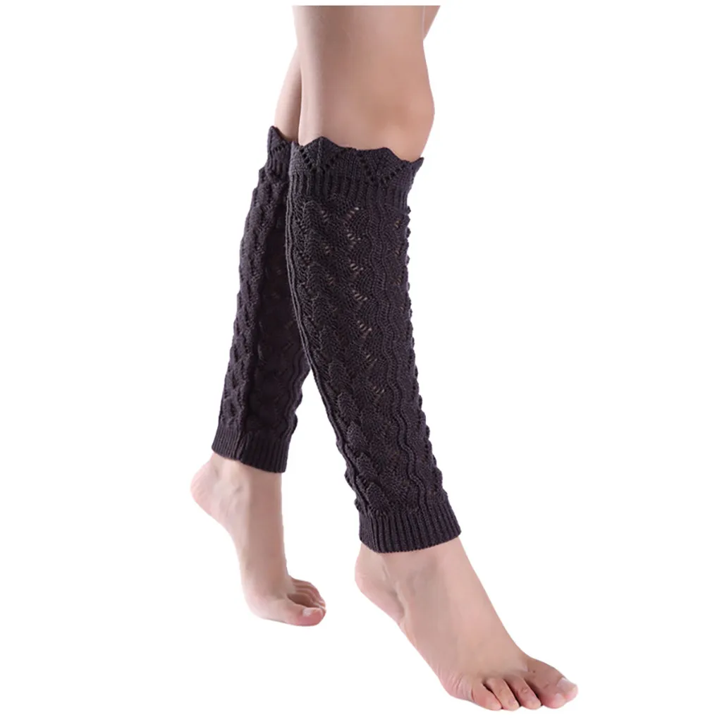 Hot Fashion Women Warm Socks Knee Winter Knit Solid Color Woollen Long Hollow-Out Leg Warping Knitted Boot Cover Sock - Цена: 