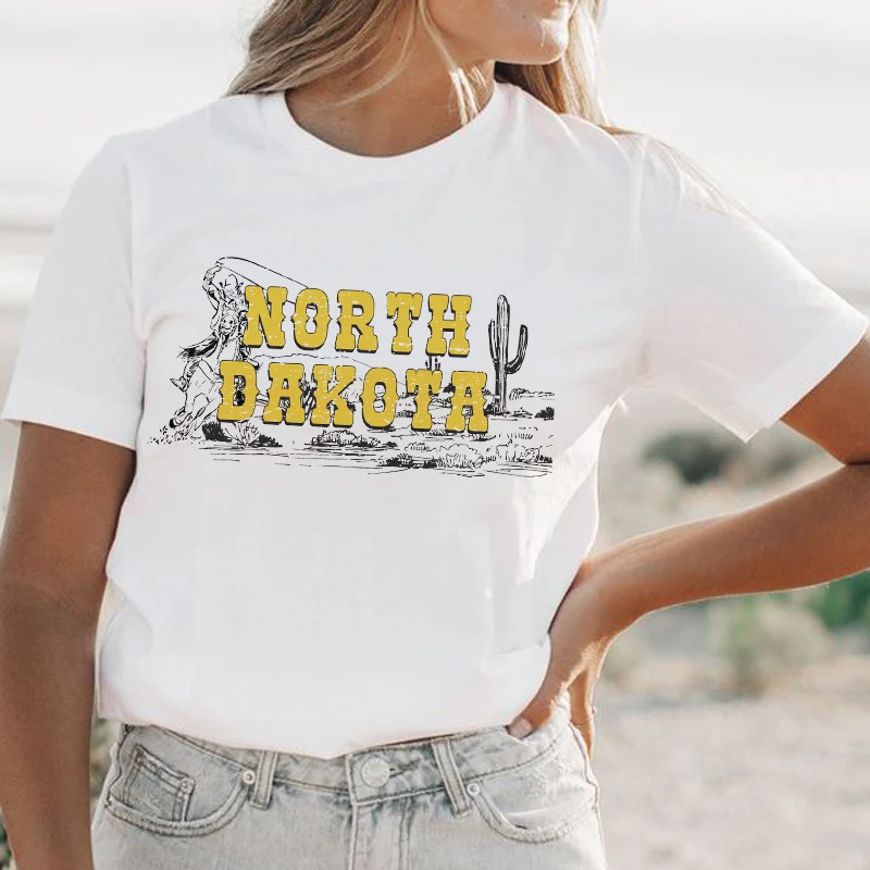 

sunfiz summer Vintage tees North Dakota letter print Ulzzang short-sleeved casual Vintage tops Harajuku T-shirt