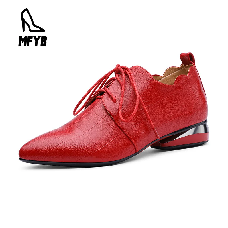 

MFYB Women's Single Shoes Spring 2020 Comfortable Low Heel Women's Shoes Pointed Toe Large Size 35-43 Front Lace Up Casual Shoes