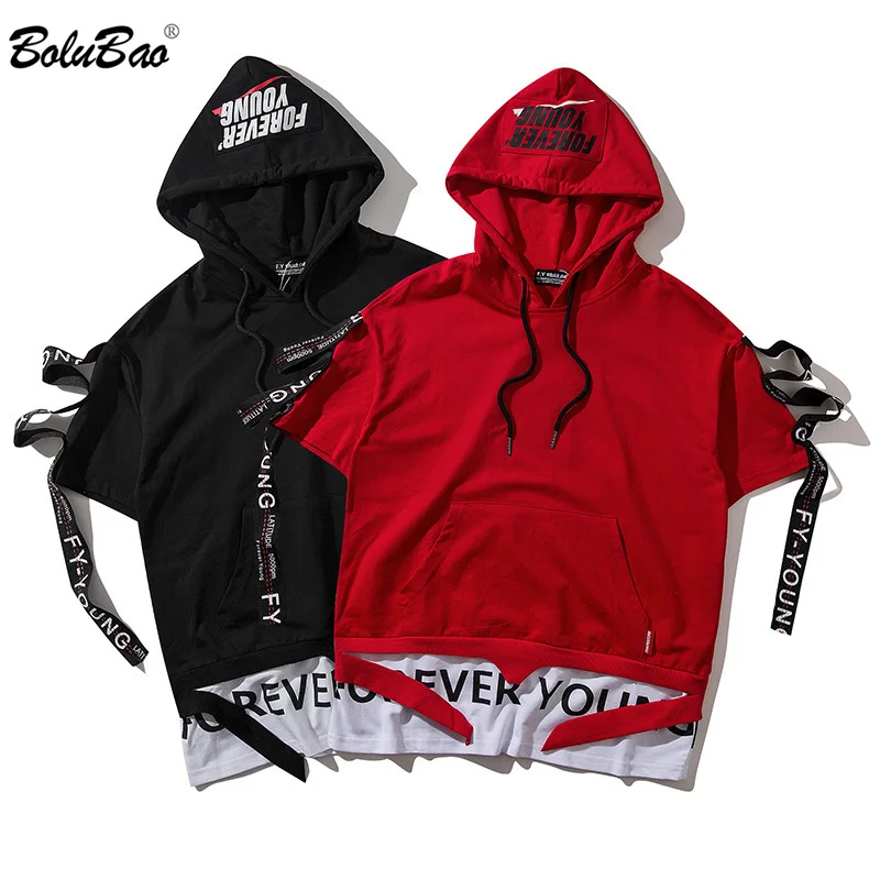

BOLUBAO Men's Hooded T Shirt Summer High Quality Men Hip Hop Letter Printing Street Cargo Style Male T-Shirt