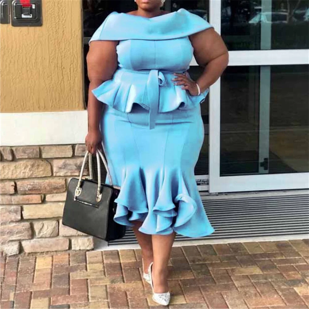 

4XL,5XL African Big Size Dress Ruffles Mermaid Falbala Female Fashion Sexy Short Sleeve Knee Length Evening Night Party Wear New