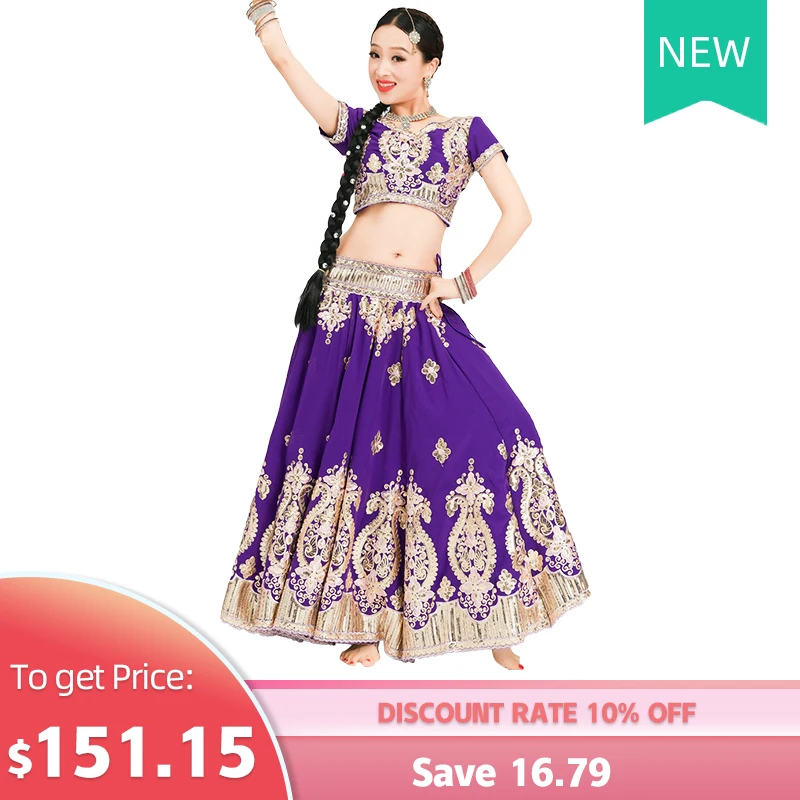 

Indian Dancing Top Lacing Skirt Veil Shorts Sari Set Women Adult Belly Oriental Dancing Performance Clothes Stage Garments