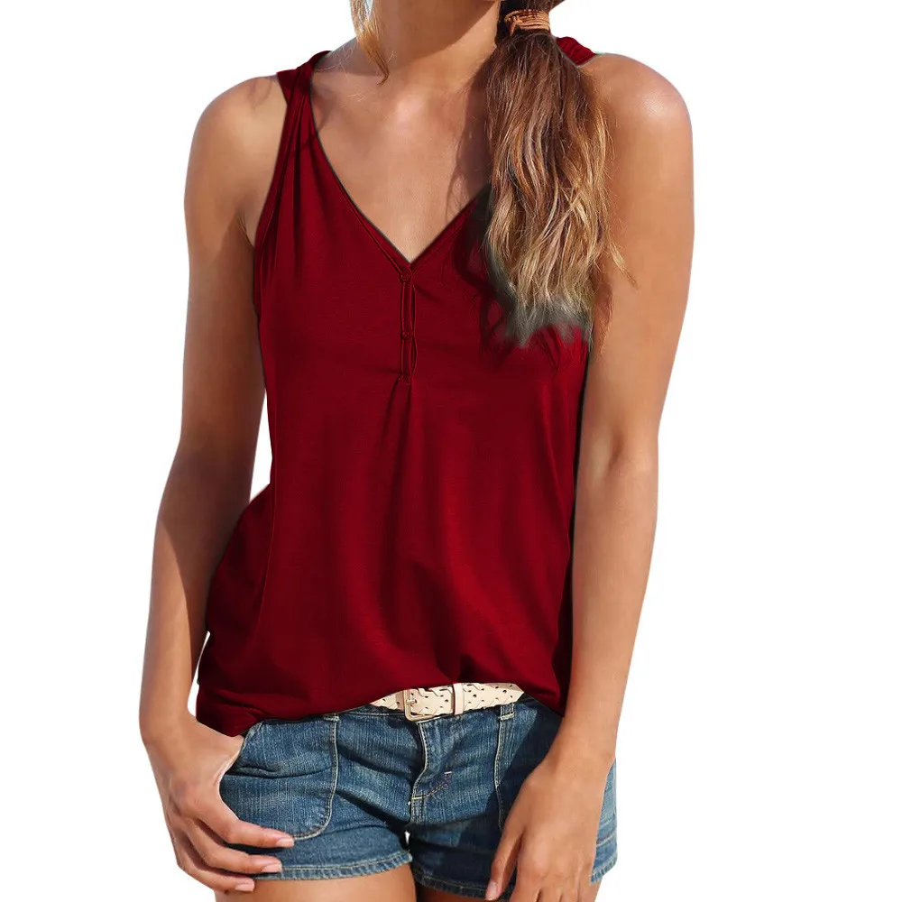 

Sexy Top Button Tank top Women Plus size camisole Blouse Sleeveless V Neck Slim Top Female t-shirt Vest Casual Camis 2019 N4