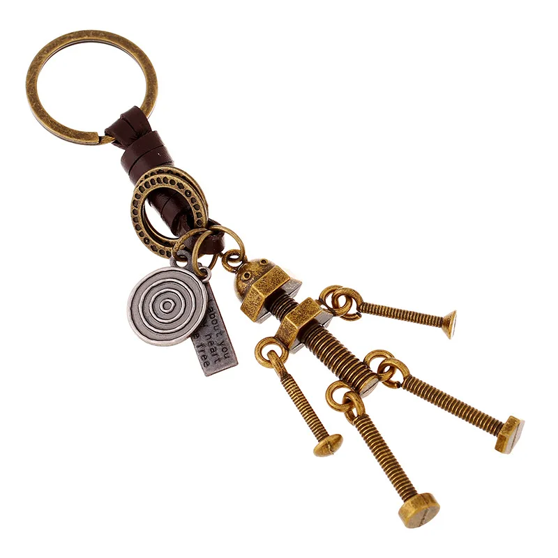 

Bronze Screw Robot Leather Braided Key Chain Key Ring Vintage Bag key chains Gift Jewelry Wholesale