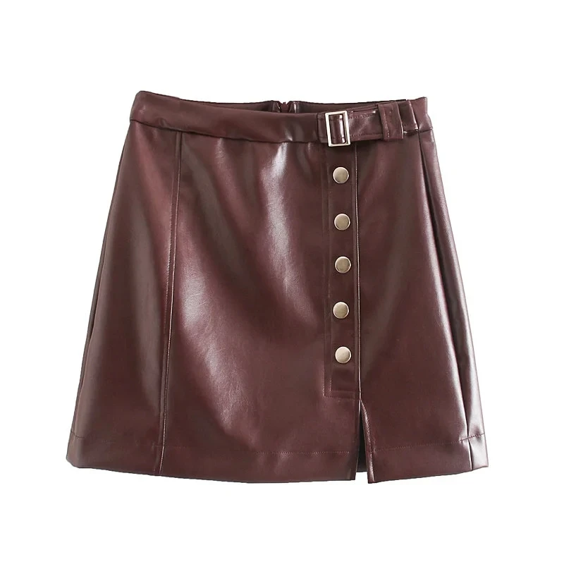 Увядшая английская уличная винтажная однобортная мини-юбка трапециевидной формы из кожи для женщин faldas mujer moda мини-юбки для женщин